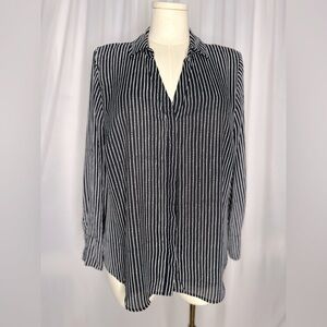 Worthington Long Sleeve Black and White Women's Blouse (694)